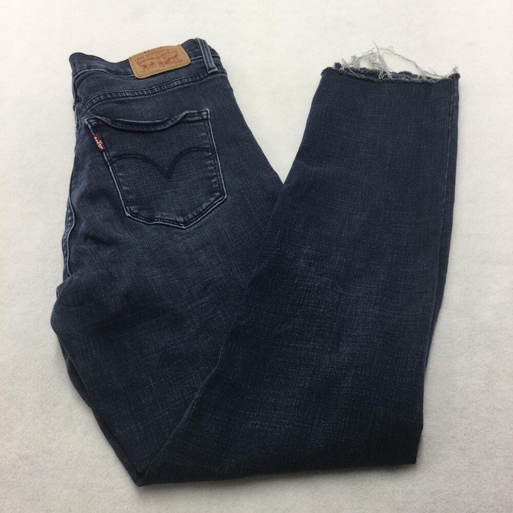 Levis 311 Shaping Skinny Jeans Womens 28 Blue Dark Wash Raw Hem Stretch Denim
